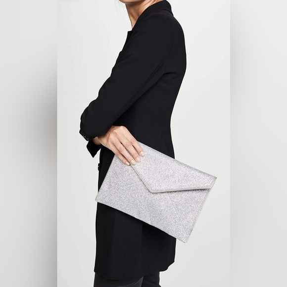 Rebecca Minkoff Silver Glitter Leo Clutch EUC - Picture 3 of 17